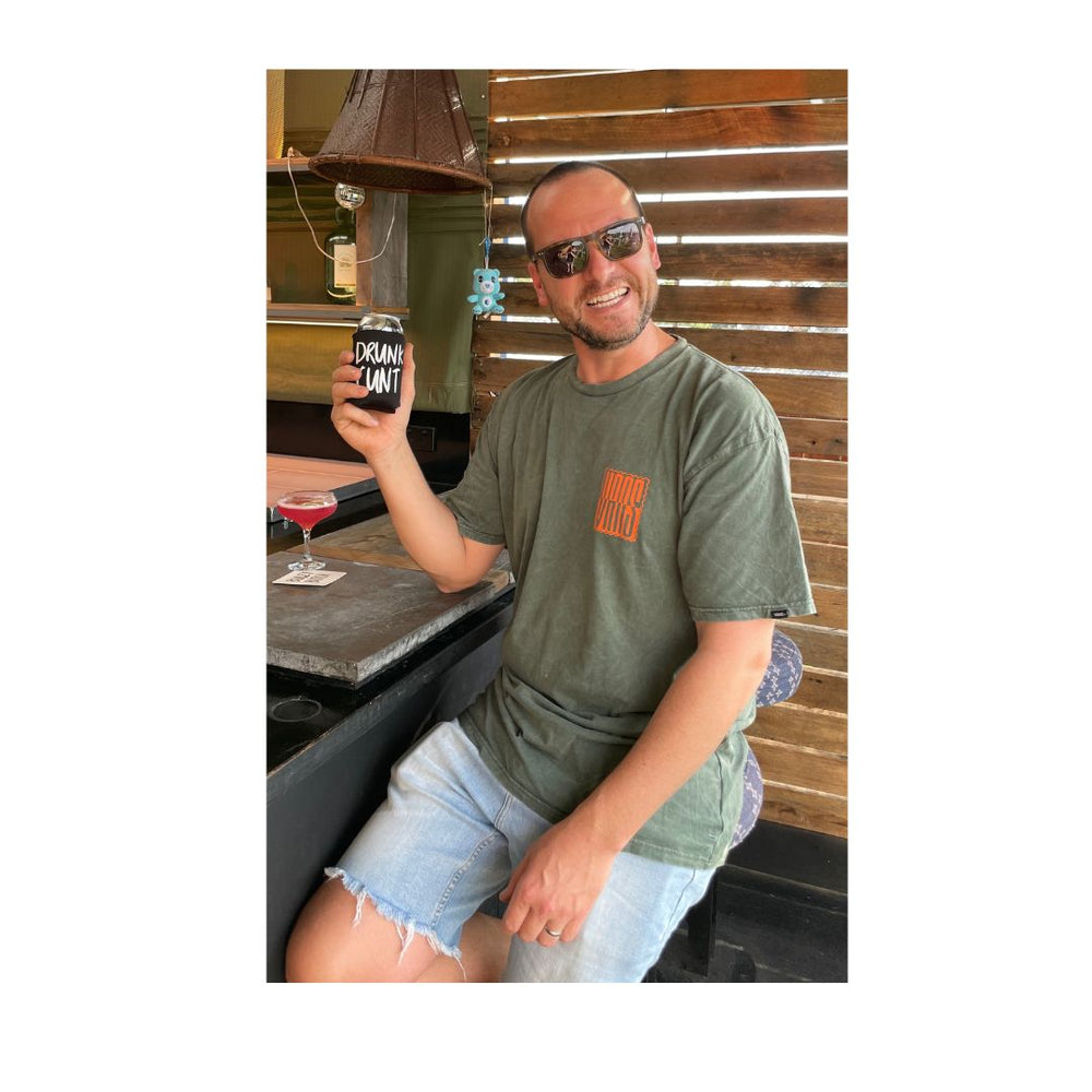 Drunk Cunt stubby holder at bar